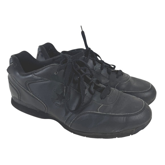VTG! Converse All Star Black Leather Sneakers 11.5 Athletic Shoes 3B9710 Retro - Picture 1 of 12